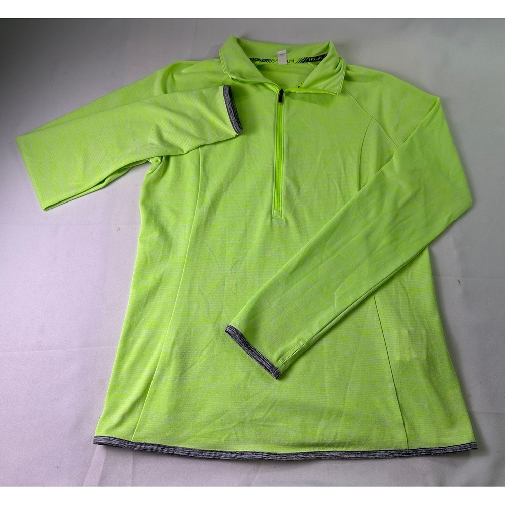Under Armour HeatGear Run Shirt Womens Medium M Neon Lime Green 1/4 Zip Pullover